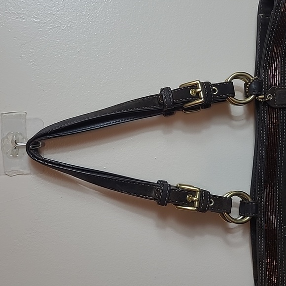 Coach Brown Suede Leather Gallery Tote Vintage Handbag Beaded Trim Accents EUC - Picture 3 of 12